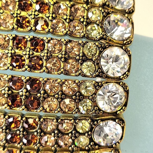 Shimmering Clear Rhinestone Sparkly Gold Tone Formal Thick Bracelet - Picture 11 of 13